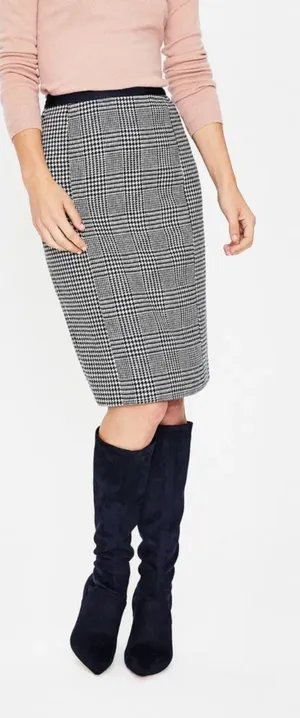 Boden British Tweed Pencil Skirt‎ Houndstooth Plaid Navy Blue Size US 6R thumbnail 1