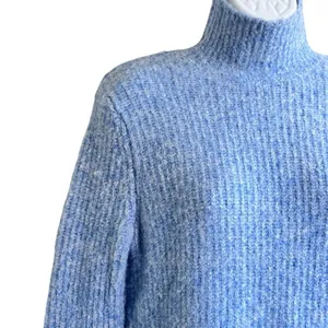 Zara Pullover Knit Ribbed Short Sweater Dress Mock Neck Light Blue Color XS thumbnail 7