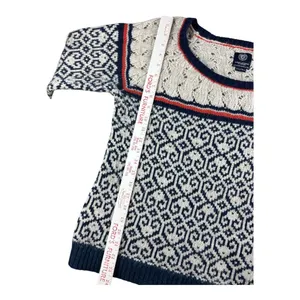 American Eagle Fair Isle Heart Wool Alpaca Blend Pointelle Sweater XL Navy Blue thumbnail 6