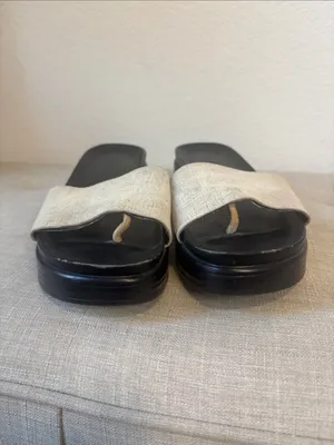 Donald J. Pliner Fiji Black Platform Slide Mules with Beige Fabric Strap 7.5 thumbnail 4