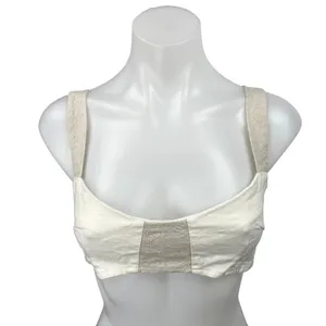 Meshki Yalda Cream Tan Linen Sleeveless Colorblock Bustier Crop Tank Top Size S thumbnail 5