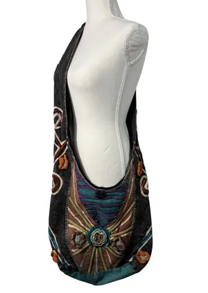 Rising International Vintage Art Deco Embroidered Floral Pattern Crossbody Tote thumbnail 1