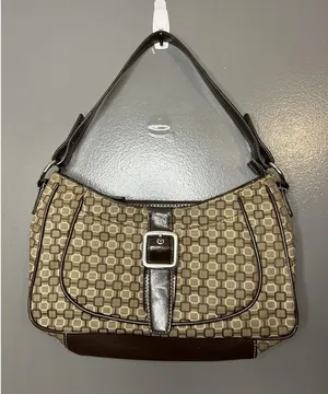 Nine West Shoulder Bag Womens Small Brown Geometric Faux Leather Purse Buckle thumbnail 1
