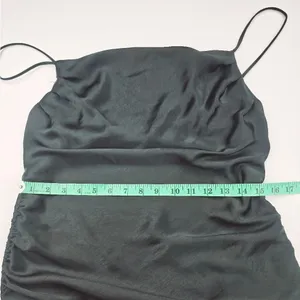 Zara -1224 Black Satin Cowl Neck‎ Ruched Side Tie Sleeveless Mini Dress Small thumbnail 7