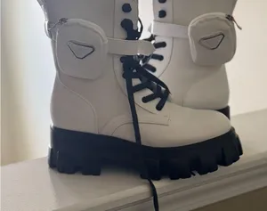 Elegant White Combat Boots with Black Accents thumbnail 2