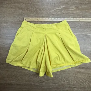 Maeve Anthropologie Pleated Shorts Women's 4 Yellow High Rise Cotton Stretch EUC thumbnail 6