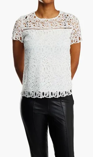 Massimo Dutti Lace Crocheted Top Ivory Short Sleeve‎ Sheer Elegant Women's thumbnail 1
