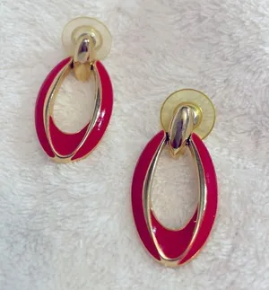 Y2K Vintage Red Enamel Oval Hoop Dangle Earrings thumbnail 7