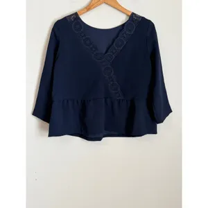 Sezane Louisie Blouse Size 36 US 4 Navy Lace Trim‎ thumbnail 7