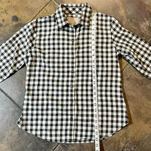 Banana Republic Soft Wash Shirt 100% Cotton Gray White Plaid Button Up Petite M thumbnail 3