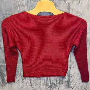 1960 | Lauren Ralph Lauren Metallic‎ Ribbed Knit Boat Neck Sweater Red Petite XS thumbnail 2