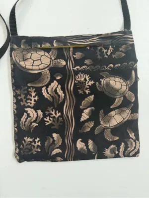 Crossbody Purse Bag Island Sea sea Turtles Shells Coral Lightweight Fabric Black thumbnail 7