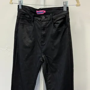 Edikted Coated High Rise Flare Jeans Waxed Denim Pants Size Medium Black Stretch thumbnail 3