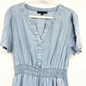 Jane + Delancey Womens Chambray Lyocell Smocked Waist Boho Tiered Midi Dress XL thumbnail 3