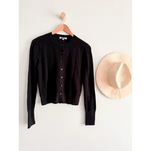 Madewell | NWT Signature Knit Pointelle Cardigan Black Cropped Sweater | Sz L thumbnail 2