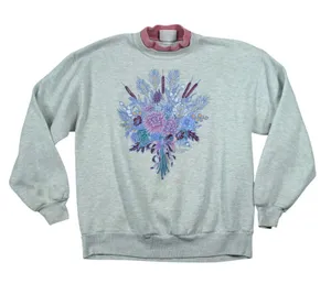 Vintage 90s Morning Sun Floral‎ Bouquet Sweatshirt Grey Double Collar Puff Print thumbnail 1