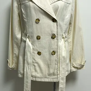 Old Navy Ivory Yellow Cast Double Breasted Tie Belt Woven Linen Blend Jacket NWT thumbnail 3