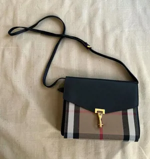 BURBERRY House Check Canvas Black Leather Macken Crossbody Bag thumbnail 1