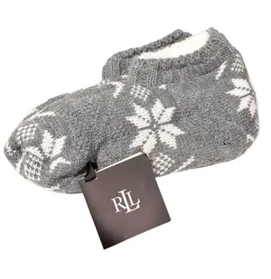 LAUREN Ralph Lauren SKID PROOF SLIPPERS ONE SIZE SLIPPERS Gray White NEW thumbnail 1