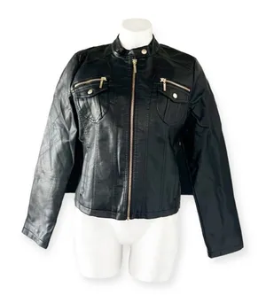 NEW LOOK Faux Leather Jacket in Black+Gold Tone Hardware, Size XL New w/o Tag thumbnail 1