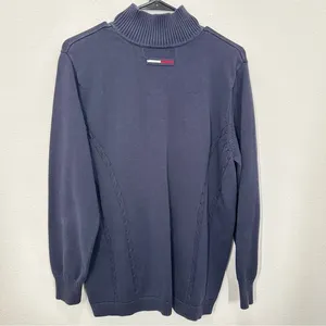 Tommy Hilfiger 1X‎ Navy Quarter Zip Cable Knit Coastal Preppy Nautical Casual thumbnail 5