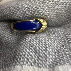 VTG Avon Ring‎ Gold Tone Sz 7.5 Criss Cross Design Band Navy Blue Retro 90s Y2K thumbnail 11