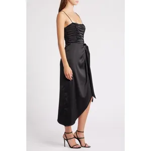 WAYF The Julia Ruched Asymmetric Satin Cocktail‎ Dress Size Medium thumbnail 4