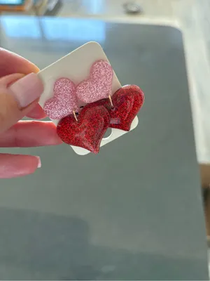 Pink and Red Heart Drop Earrings thumbnail 2