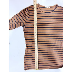 andthewhy Brown Black Striped Long Sleeve Ruffle Bell Sleeve Top Womens Small thumbnail 6
