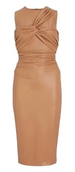 Express Body Contour Faux Leather Twist Front Midi Dress w/Built-In Shape Wear thumbnail 1