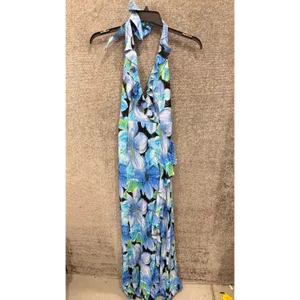 Dress the Population Womens Dress Small Cobalt Multi Kathleen Floral Halter Gown thumbnail 4