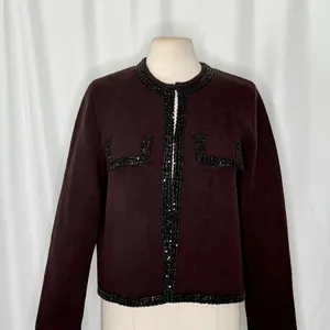 ZARA Wool Beaded Cardigan Sweater Knitwear Embellished Cropped Solid X-Large thumbnail 3