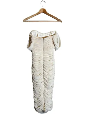 House of CB Carlotta Ruched Draped Chiffon Dress Womens XS Ivory Formal Cocktail thumbnail 6