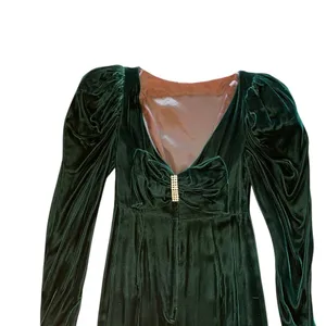 Vintage Forest Green Velvet Rhinestone Backless Bow dress Gown 40s black Tie thumbnail 4