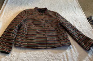 Talbot's Multicolor striped Long Sleeve Button Front Mandarin Collar Blazer 12 thumbnail 1