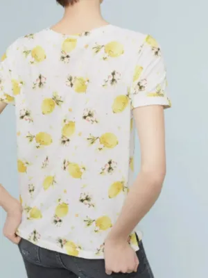 Meadow Rue Anthropologie Women’s Size Medium Crewneck T-Shirt White Lemon Print thumbnail 2