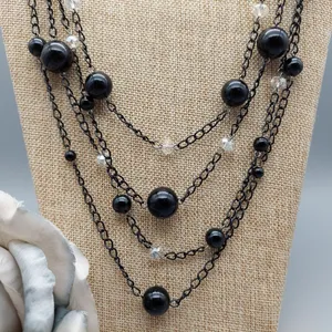 Ethel & Myrtle Black Chain Beaded Multi Strand Necklace 27" Whimsigoth Witchy thumbnail 3