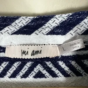 Mi Ami White Blue 100% Cotton Textured 3/4 Sleeve Tiered Mini Dress thumbnail 6