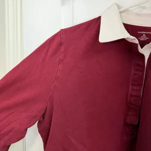 Lands' End maroon collared layered cotton stretch button‎ neck polo shirt XL thumbnail 4