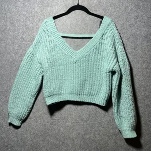 Forever 21 Mint Green V-Neck Cropped‎ Chunky Knit Sweater Small thumbnail 7