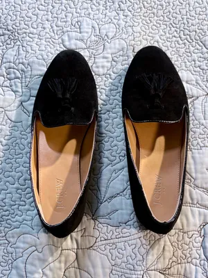 ☀️J.Crew Black Faux Suede Tassel Smoking Loafers Flats Sz 8.5🧡 thumbnail 10