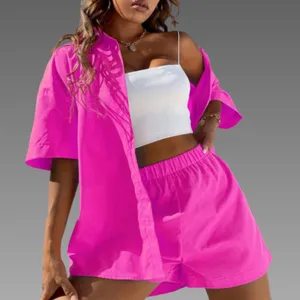 NWT Hot pink‎ casual 2 pc short/button up top set. Small thumbnail 2
