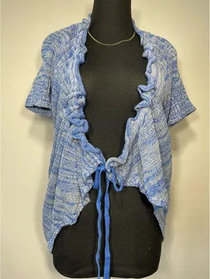 Free People Blue Ruched Open Front Cardigan Cotton M Ballet thumbnail 4