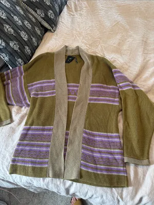 Urban Outfitters Olive and Lavender Striped Open Cardigan thumbnail 6