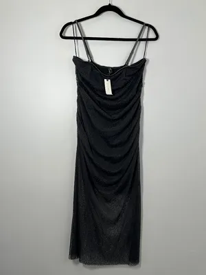 NEW Anthropologie Women’s Small Sheer Ruched Shimmer Dress Gray Textured Formal thumbnail 2