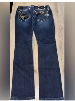 Miss Me Dark Blue Straight Leg Jeans with Sequin Pocket denim thumbnail 2