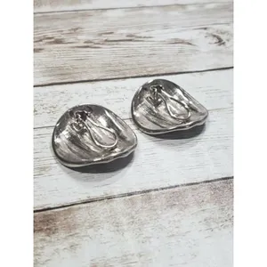 Vintage Clip On Earrings - Large Wavy Silver Tone Circle 1 & 1/8" thumbnail 5