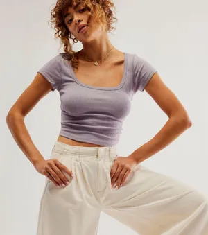 Free People End Game Pointelle Baby Tee thumbnail 1