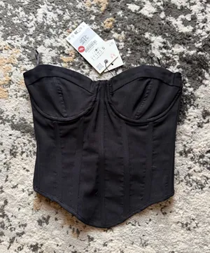 Zara Black Strapless Corset Bodysuit Top thumbnail 1
