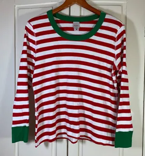 Hanna Andersson XL Red White Green Striped Long Sleeve Holiday Pajama Top‎ ONLY thumbnail 1